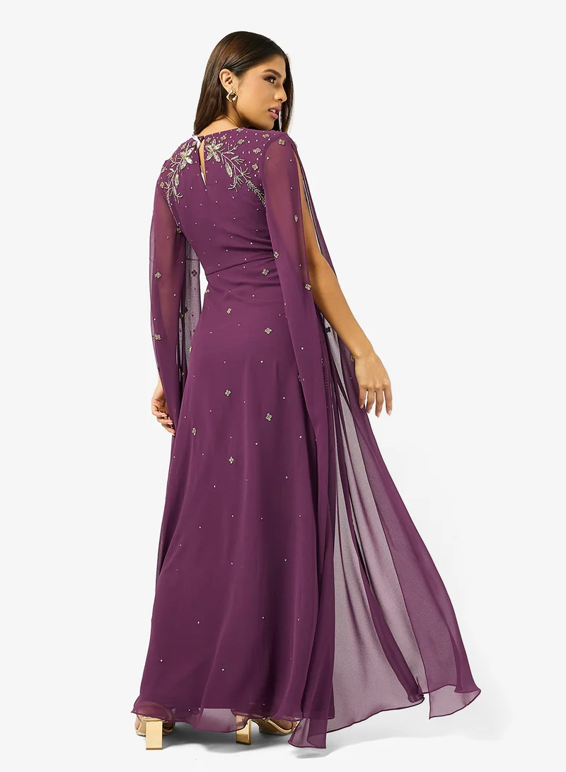 Frock and Frill Embellished Cape Sleeve Maxi Dress